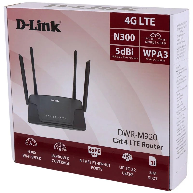 D-Link DWR-M920 N300 4G LTE Wireless Router with SIM Slot Up to 300Mbps | 4 Antennas | - Image 2