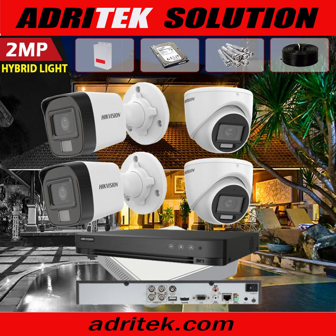 Hikvision 1080P Full HD 2mp Smart Hybrid Dual Light 4 Security Camera Package