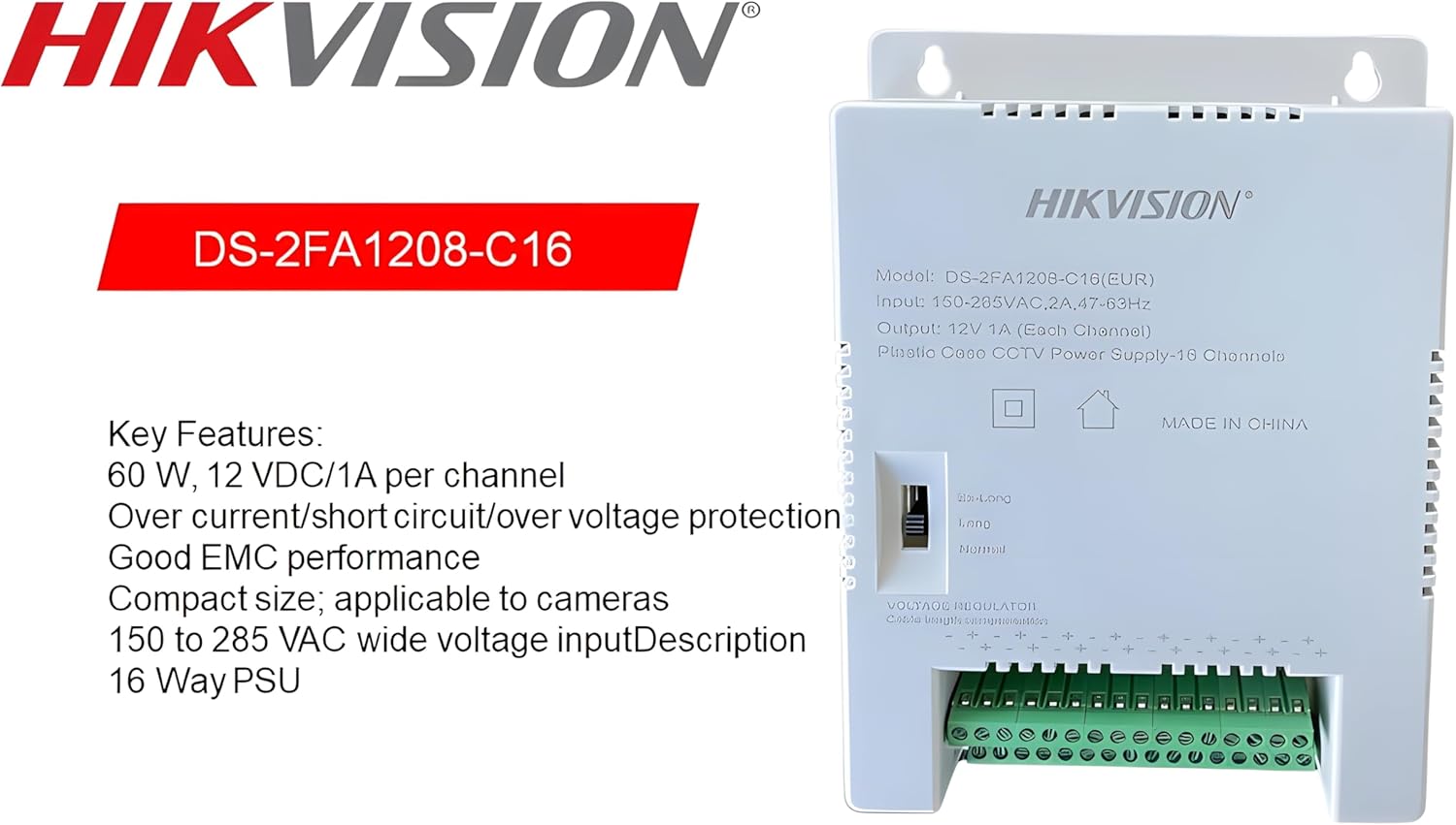 Hikvision Multi-channel SMPS 12V 60W 16-ch CCTV Power Supply - Image 2