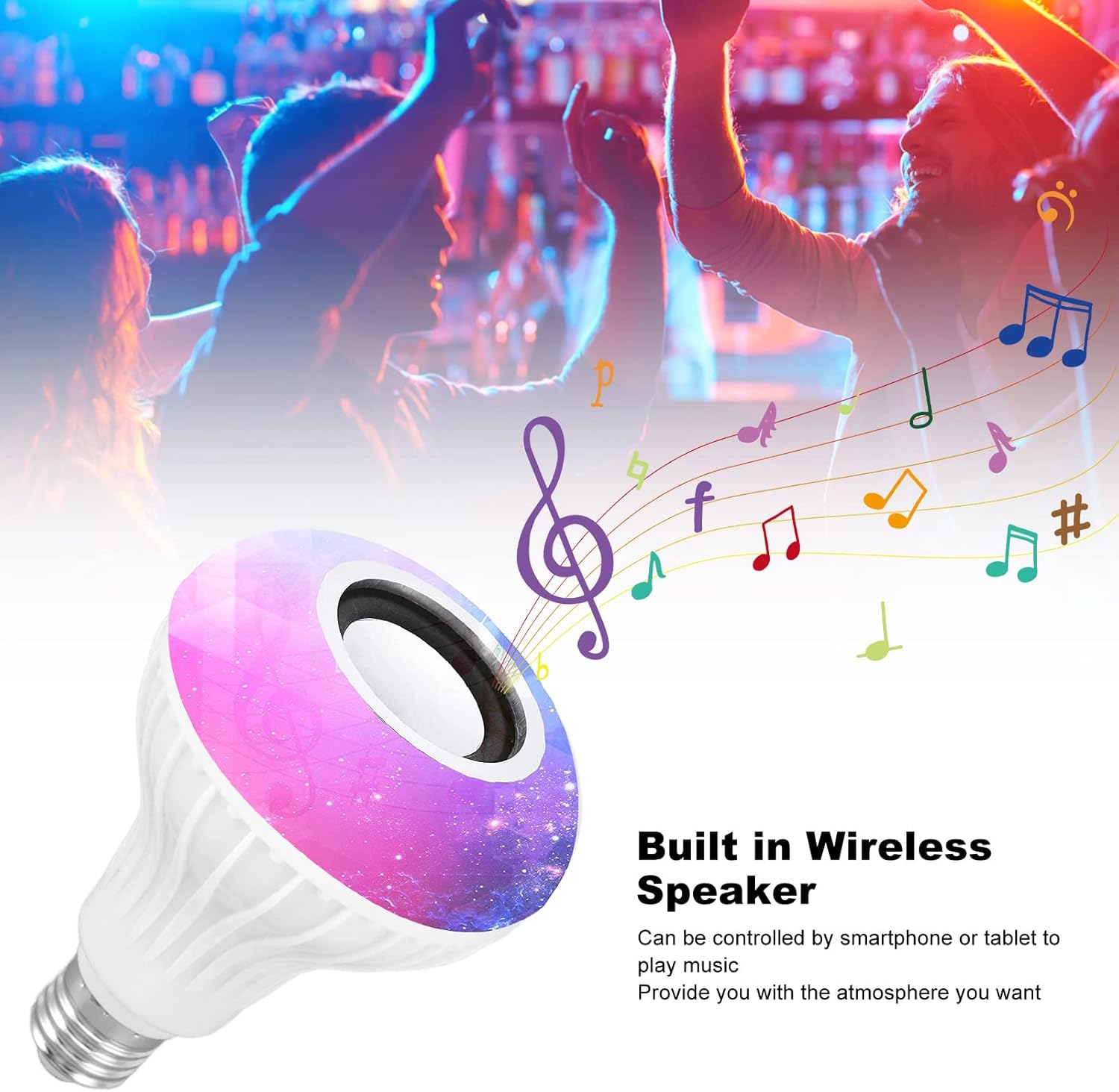LED Music Light Bulb with Built-in Bluetooth Speaker, RGB Smart Music Bulb with Remote Control, E26 Wireless Smart Bulb, Light Bulb for Bar, Bedroom, - Image 2