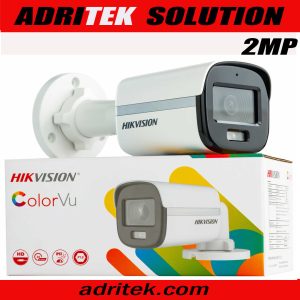 Hikvision 2MP ColorVu Audio Fixed Mini Bullet Camera - DS-2CE10DF0T-PFS, Color Night Vision, Built-in Mic, IP67, 3.6mm Lens