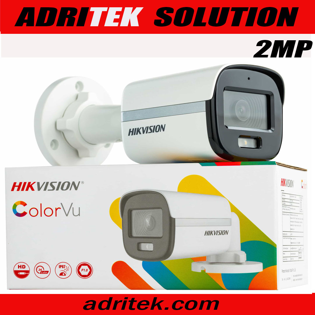 Hikvision 2MP ColorVu Audio Fixed Mini Bullet Camera - DS-2CE10DF0T-PFS, Color Night Vision, Built-in Mic, IP67, 3.6mm Lens