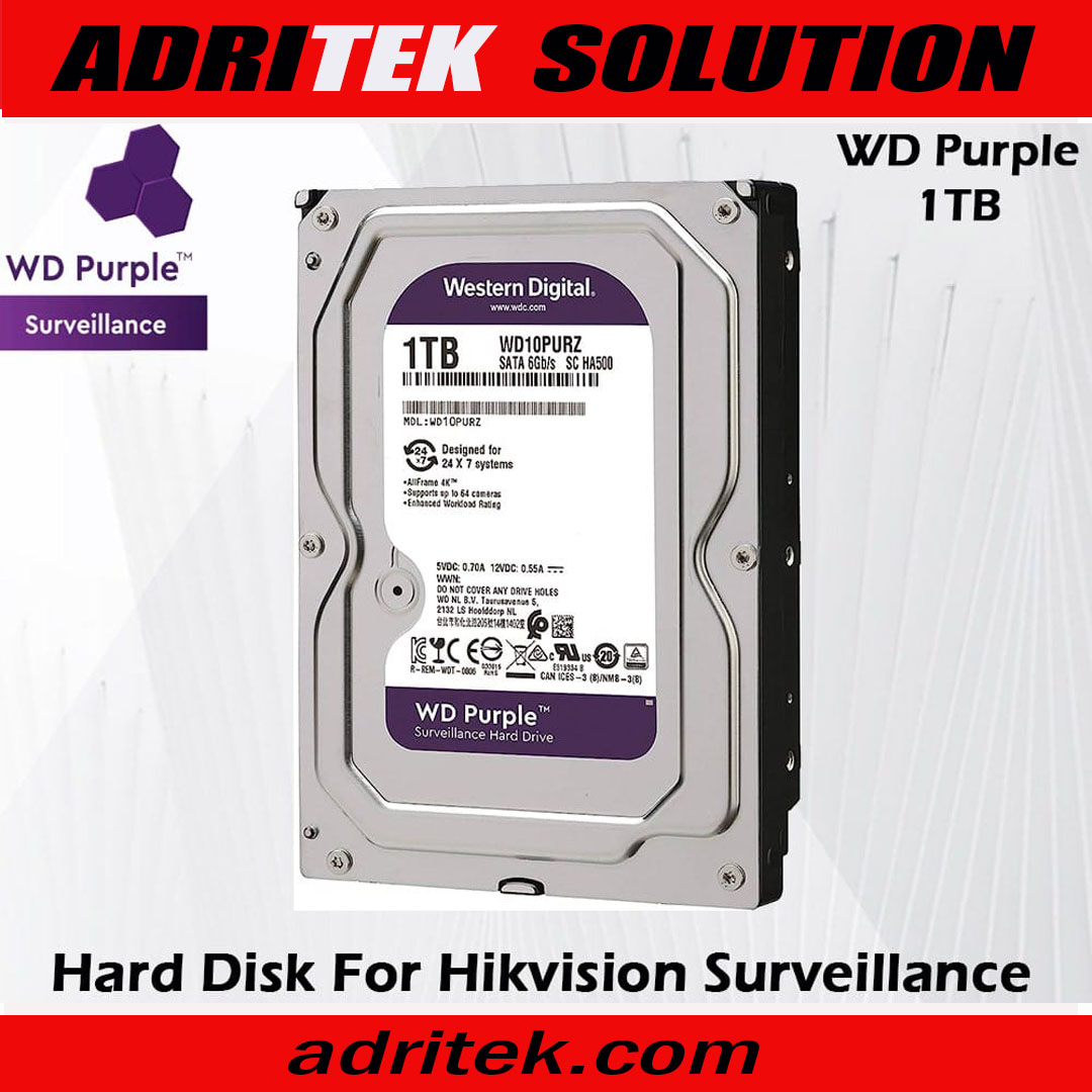 Western Digital WD Purple 1TB Surveillance Hard Drive For Hikvision NVR DVR